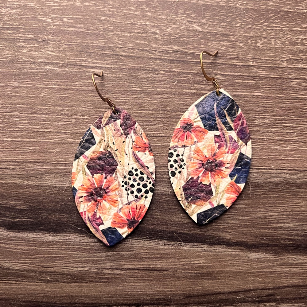 Stamped floral leather earrings